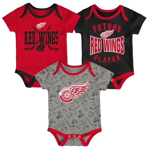 Image of Outerstuff Newborn Detroit Red Wings Full Strength 3-Piece Creeper Set - Size Newborn