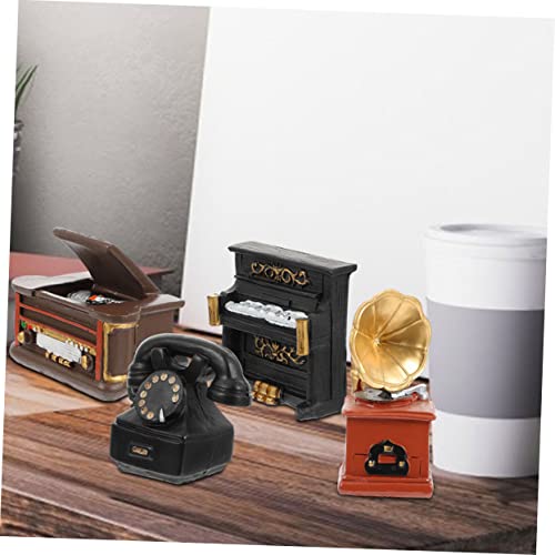 Toyvian 3 Pecas Enfeites Telefones Em Miniatura Decoração De Casa Mini Toca Discos De Vinil Piano Re