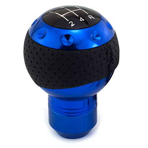 Thruifo 5 Speed Gear Shifter Knob, Leather Covered Aluminum Manual Car Stick Shift Handle Fit Most MT Transmissions, Blue