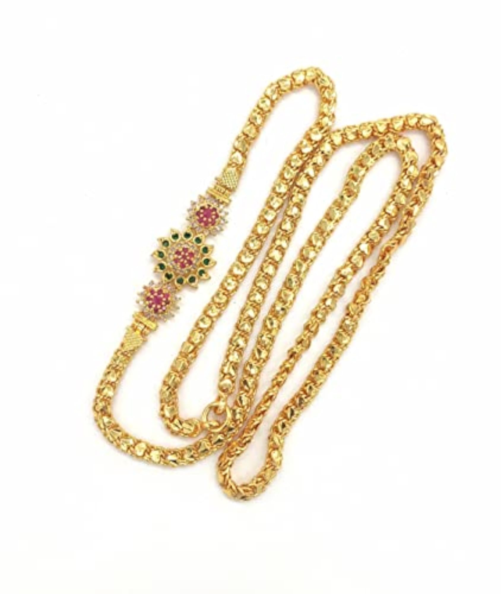 Women's One Gram Gold Micro Plated 3 Ball Mugappu Chain Necklace