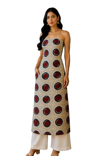 Image of Ethnics of Kutch Womens's Ajrakh Modal Silk Natural Dye Hand Block Print Unstitched Kurta Fabric