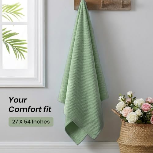 Image of Mush Bamboo Dual Texture Waffle Terry Bath Towel Set of 3 | 500 GSM Ultra Soft, Highly Absorbent, Quick Dry Towels | Large Towels for Bath, Gym, Spa | Green, Orange & Grey (70x140 cm)