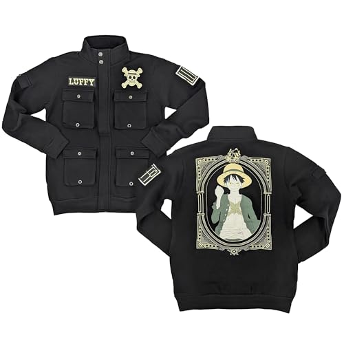 Ripple Junction One Piece Mens Military Cargo Full Zip Jacket Luffy Jolly Roger Embroidery Patches Anime Black Small