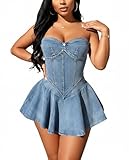 Ptorlio Sexy Denim Tube Mini Dresses for Women Summer Corset Strapless Jean Dress Going Out Club Outfits
