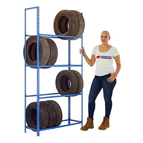 PROREGAL Reifenregal Metal Shark No.1 | HxBxT 200x100x30cm | 4 Ebenen | 16 Reifen | Blau Reifenständer Garagenregal