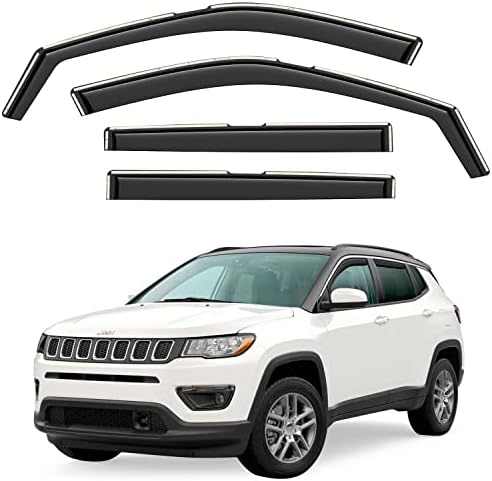GrandWheel Co Smoke Tinted in-Channel Side Window Vent Visor Deflectors Rain Guards Compatible with Jeep Compass 2017-2022 - 4pcs. GW0154 BLACK