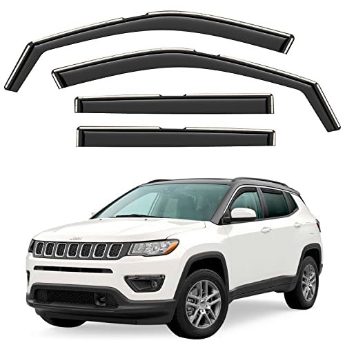 Grandwheel Co Smoke Tinted In-Channel Side Window Vent Visor Deflectors Rain Guards Compatible With Jeep Compass 2017-2022 - 4Pcs. Gw0154 Black #TOP2