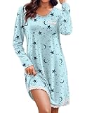Ekouaer Womens Nightgown Novelty Nightshirt Sleepwear Long Sleeve Short Pajama Lounge Dress Print PJ Dress