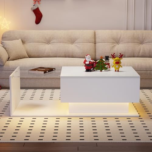 BTM Table Basse LED Via APP, Intégré Innovant Plateau en Verre, Moderne Coffee Table...