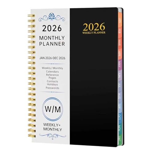 手帳2026 スケジュール帳 A5 ダイアリー ノート 2026年 月間インデックス付き PPカバー 防水 144ページ ビジネス 学生用 創意ポケット (ブラック)