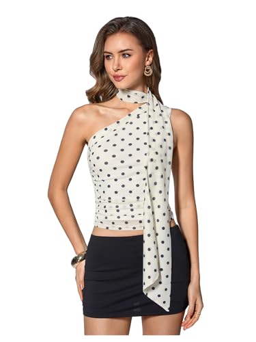 Image of RoseSeek Women's Y2K Leopard Polka Dots Halter Asymmetrical Neck Crop Tops