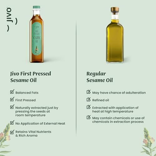 Image of Jivo First Pressed Sesame Oil | 1L (Pack of 2)| Gingelly Oil | Contains MUFA (oleic acid) and Omega-6 PUFA (linoleic acid) | Natural Antioxidants (Lignans) | Ideal for Cooking