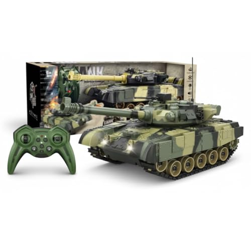 Waka Tienda Tank radiocommandé militaire RC 10 canaux 2,4 GHz avec son et lumières LED - Rotation 360°, batterie rechargeable, tout terrain, réaliste, jouet pour enfants + 6 et adultes