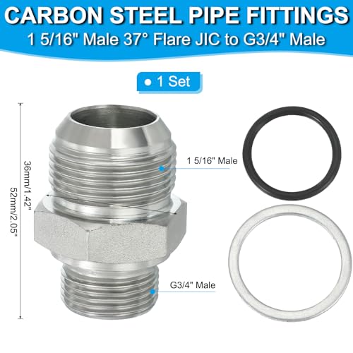 Image of PATIKIL Hex Reducing Nipple Connectors Pipe Adapter 1 5 /16 inch Male 37 Flare JIC x 3 /4 inch g Male, Pipe Fitting Reducer Nipple Adapter Plated Steel Hydraulic Fitting