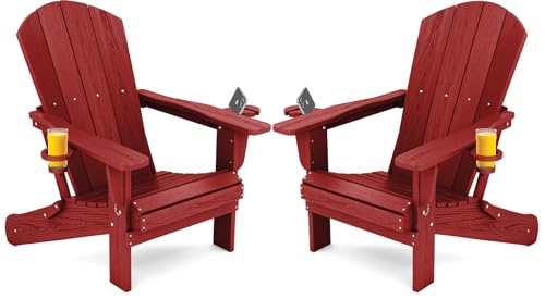 SERWALL Adirondack Chair with Cup Holders - Composite Adirondack Chairs Set of 2 HDPE Outdoor Chairs...