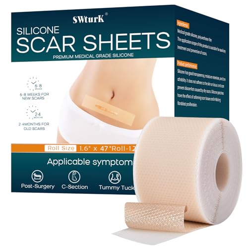 Silicone Scar Sheets,Silicone Scar Tape for Removal Treatment,Medical Grade Scar Tape for Surgical Scars,C-Section,Tummy Tuck,Scar Removal Away(1.6