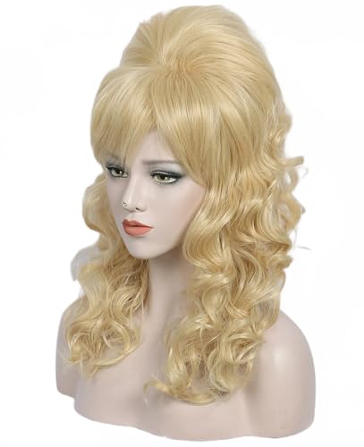 Image of Linfairy Long Wavy Blonde Mixed Wig Big Bouffant Beehive Wigs for Women fits 50s 80s Costume