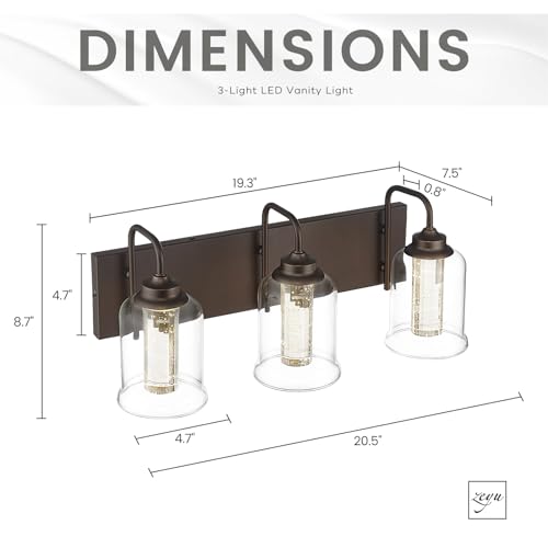Image of zeyu 3-Light 15W LED Vanity Light with Crystal Bubble, 20.5 Inch Bathroom Vanity Light Fixtures with 5 Colors Modes, Oil Rubbed Bronze Finish with Clear Glass, ZSL72B-3W LED ORB-1