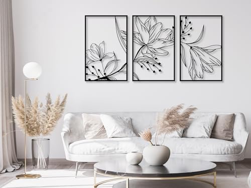 VAILLA ® Quadri con fiori Quadro moderno soggiorno Decorazioni parete in legno 3 Pannelli Decorativi da Parete Decorazioni moderni muro per salotto camera da letto Corridoio casa (Fiori 16)