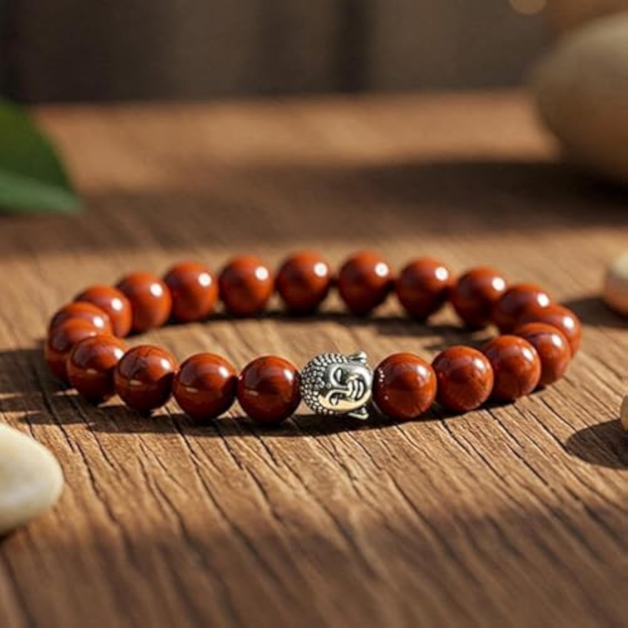 Natural Red Jasper 8mm Round Beaded Bracelet, Unisex Gift