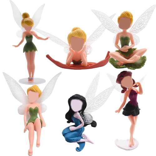 Flower Fairy Cupcake Toppers – Mini Anime Figures, Tinker Bell & Celestial Fairy Decorations for Cakes, Kids Party, Peter Pan Theme, Cake Topper Set-6PCS