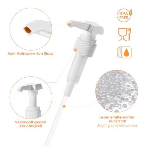 Aieve 3 STK. Dosierpumpe für Nutrition Vital Drink Zerop, Ersatz Sirup Pumpe für Bulk Sirup zuckerfrei 1L Flasche, mit 6 Langen Schläuchen, BPA-Frei (Nicht für 500ml Vital Drink Flasche)