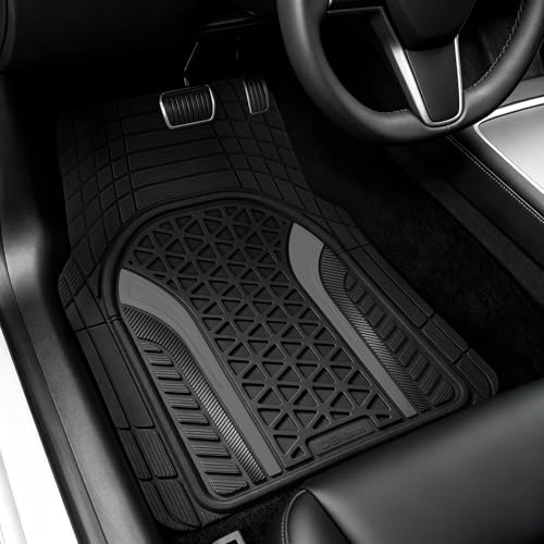 OEMATS Heavy Duty Rubber Car Mats Carbon Fiber Design (Graphite Gray), 4-Piece Deep Waterproof Floor Mats Set (Front & Rear Full Set), All Weather Universal Trim to Fit Automotive SUV Sedan Truck