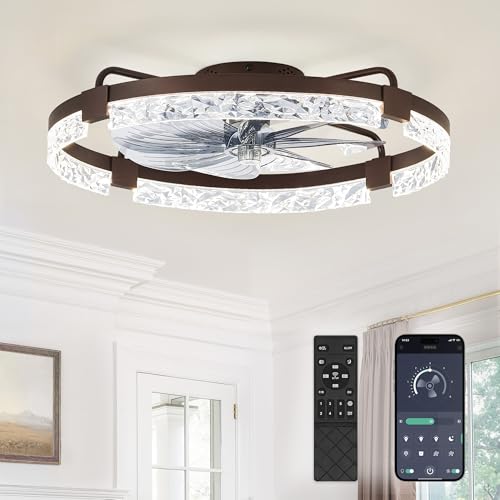 Image of LEDIARY 24 inch Low Profile Ceiling Fans with Lights, APP & Remote, Brown