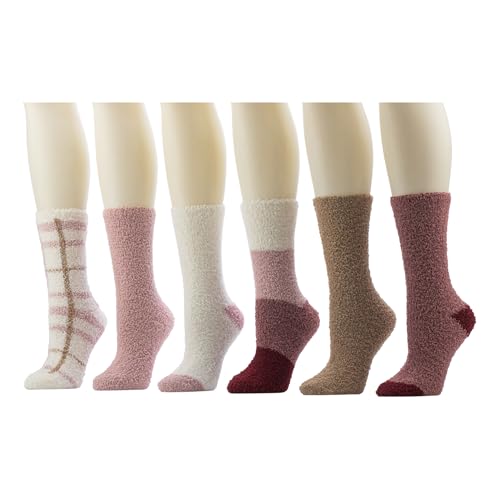 Cuddl Duds Women 6 Pair Pack Warm Cozy Fluffy Plush Home Comfortable Sleep Lounge Gift Assorted Pattern Crew Socks