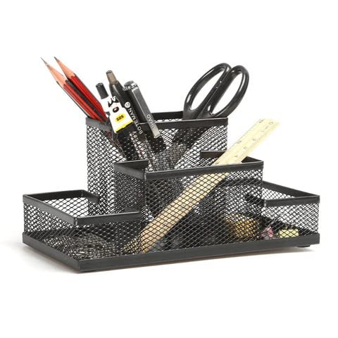 BLACK Metal Mesh 4 Compartment Desk Organizer Pencil Holder