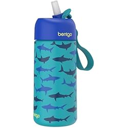 Bentgo® Kids Stainless Steel Insulated Water Bottle - Leak-Proof; Keeps Cool for 12 Hours; Durable, BPA-Free, Dishwasher Safe 14 oz. Cup for Ages 3+ for School/Sports/Daycare (Sharks)