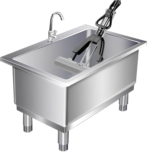 Lavello in Acciaio Inox Autoportante con Rubinetto, Lavatoio da Giardino a Vasca Singola Profonda, Lavandino Professionale con Piedini Regolabili per Garage, Ristorante, Cucina Esterna(50x40x50cm)