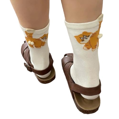 Generisch Calcetines de gato para mujer - con bolas de peluche 3D para niñas y gatos, divertidos para invierno, Halloween, Navidad, cumpleaños, Blanco, L