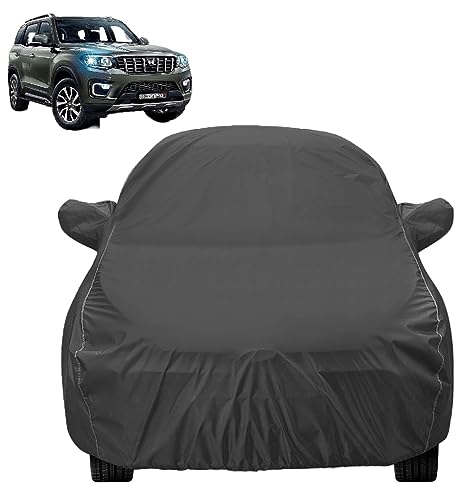 Image of Auto Hub Car Cover Compatible with Mahindra Scorpio-N with Mirror Pockets, Triple Stitched, Dustproof, Heat Resistant, Scorpio Car Cover, Grey
