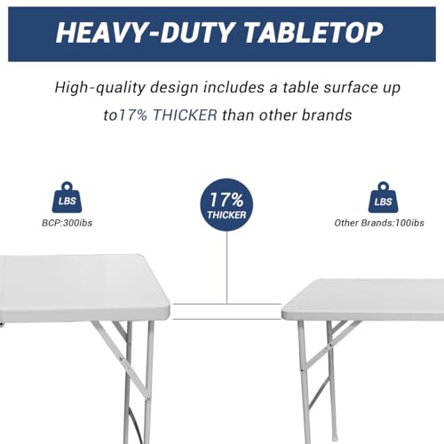 Mesa Plegable de Plástico XSMDAUTO de 4FT, Mesa Rectangular Portátil Blanca para Camping, Picnic y Fiesta miniatura 5