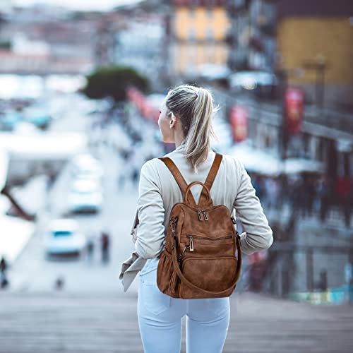 Image of UTO Women Backpack Purse Leather Vegan Ladies Fashion Designer Rucksack Convertible Travel Shoulder Bag with Tassel