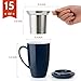 Sweese 15oz Ceramic Tea Cup with Infuser and Lid, Microwave and Dishwasher Safe, Extra-Fine Loose Leaf Tea Steeper, Comfortable Handle, Tea Set in Gift Box, Dark Blue
