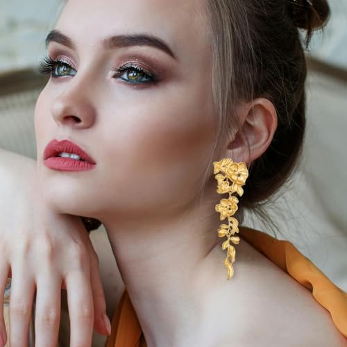 Boho Gold Large Floral Statement Earrings - Fashion Big Flower Earrings for Women2