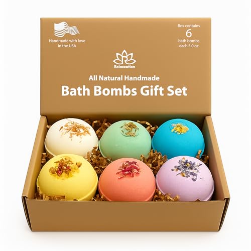 Handmade in USA Organic Bath Bombs Gift Set for Women All Natural with Epsom Salt...
