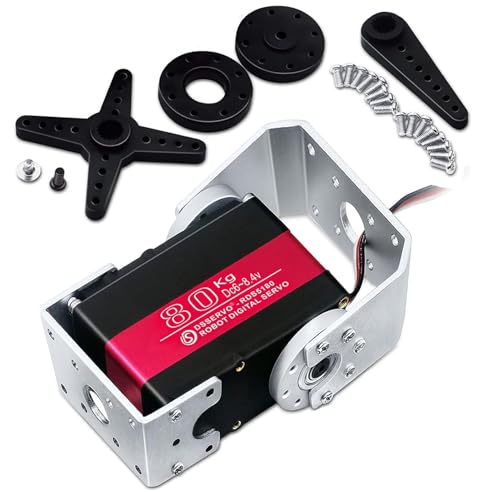 80KG Robot Servo Motor High Torque Steel Gear Waterproof Digital Steering Servo for Robotics, RC Vehicles, and Industrial Applications with Mount Brackets (180 Degrees)