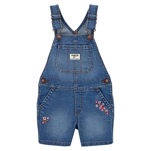 OshKosh B'Gosh Girls' World's Best Overalls, Denim embroidered Shortall, 2T