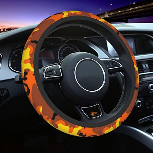 Camouflage Orange Balck Yellow Steering Wheel Covers Non Slip Neoprene Universal 15 Inch Steering Wheel Protector Car Cover For Men Women #TOP6