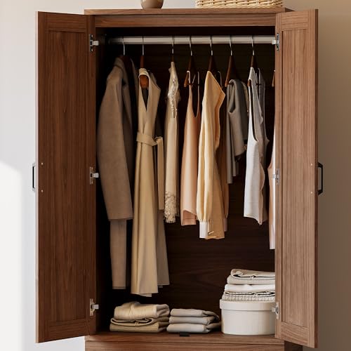 image for LIKIMIO Armoire Wardrobe Closet with 2 Doors and 2 Drawers 70