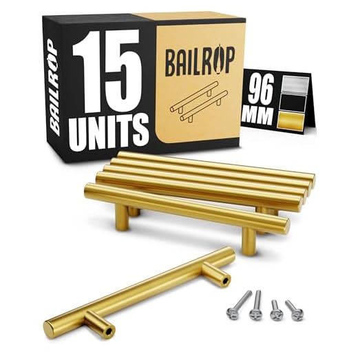 BAILROP Tiradores Dorados 96MM para Armarios, Cajones y Cocinas - Tiradores Dorados Muebles de Cocina o Dormitorios de Acero Inoxidable - 15 unidades - Color Oro