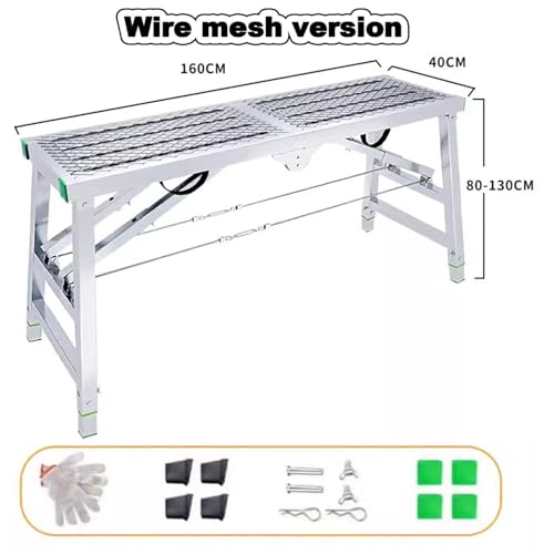 Plataforma de andamio Ajustable con trampilla, Escalera Plegable de Acero portátil con Superficie Antideslizante, Capacidad de 400 kg (882 lbs), Altura Ajustable para Mantenimiento del hogar