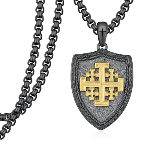 Jerusalem Cross Necklace 925 Sterling Silver Cross Pendent Necklace Religious Jewelry Gifts for Men