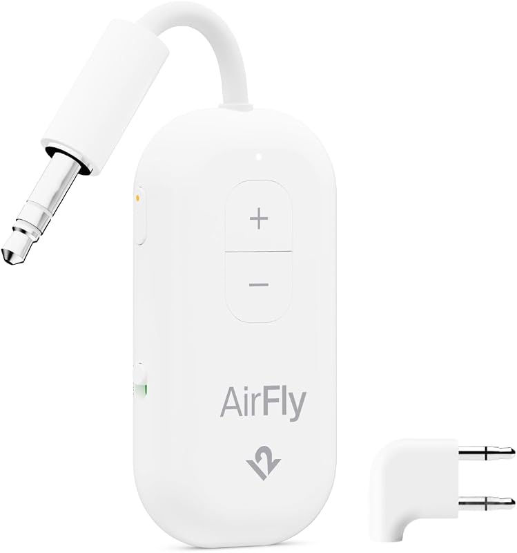 Twelve South AirFly Pro 2 Deluxe, Adaptador inalámbrico Bluetooth, Blanco | Empareje 2 AirPods o auriculares, transmisor y receptor Bluetooth AUX de 3,5 mm para automóviles, aviones, televisores, cintas de correr y más