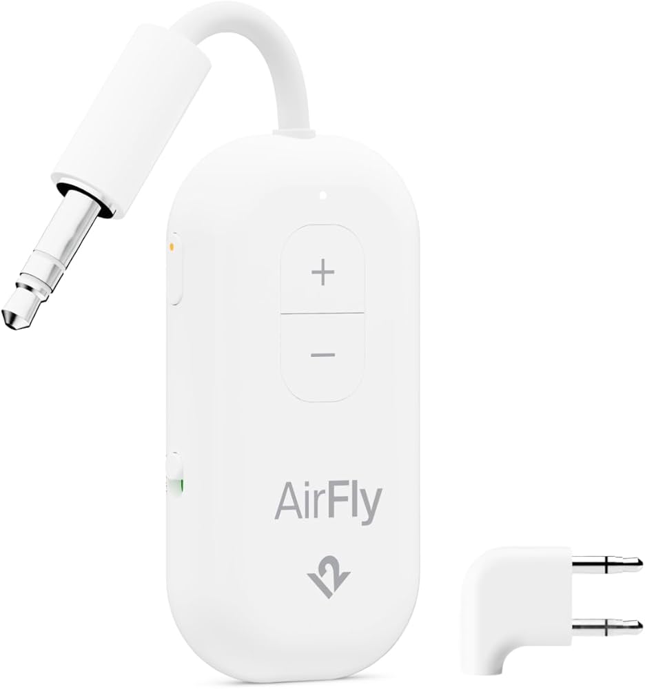 AirFly Pro 2 Deluxe – Bluetooth Adapter for Airplane, Pair 2 AirPods or Wireless Headphones – 3.5mm AUX Bluetooth Transmitter/Receiver for Cars, Boats, Treadmills, TVs – Airplane Travel Essentials: Amazon.co.uk: Electronics & Photo