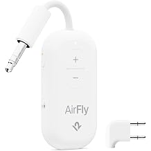 Twelve South AirFly Pro Deluxe Bluetooth 5.0 Transmitter/Receiver for TV/Airplane to 2 Wireless Headphones   Wireless Adapter for AirPods, Airplane, Car, Gym, Home, Use With 3.5 mm Audio Jack, White
