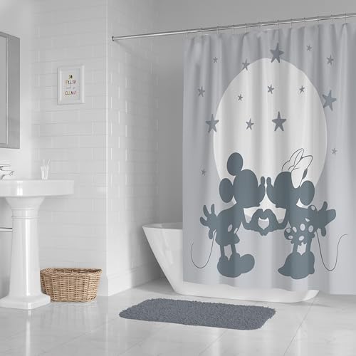 Image of Jay Franco Disney Mickey Mouse and Minnie Mouse Shower Curtain - Licensed Bathroom Decor for Kids or Teens - 70 x 72 Inch Washable Fabric Curtain